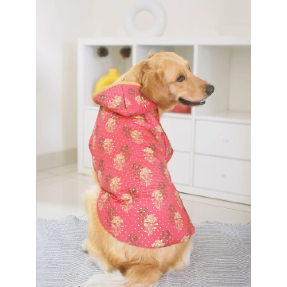 Vastramay Quilted Sequins Hooded Unisex Sweatshirt for Dogs (Pink)