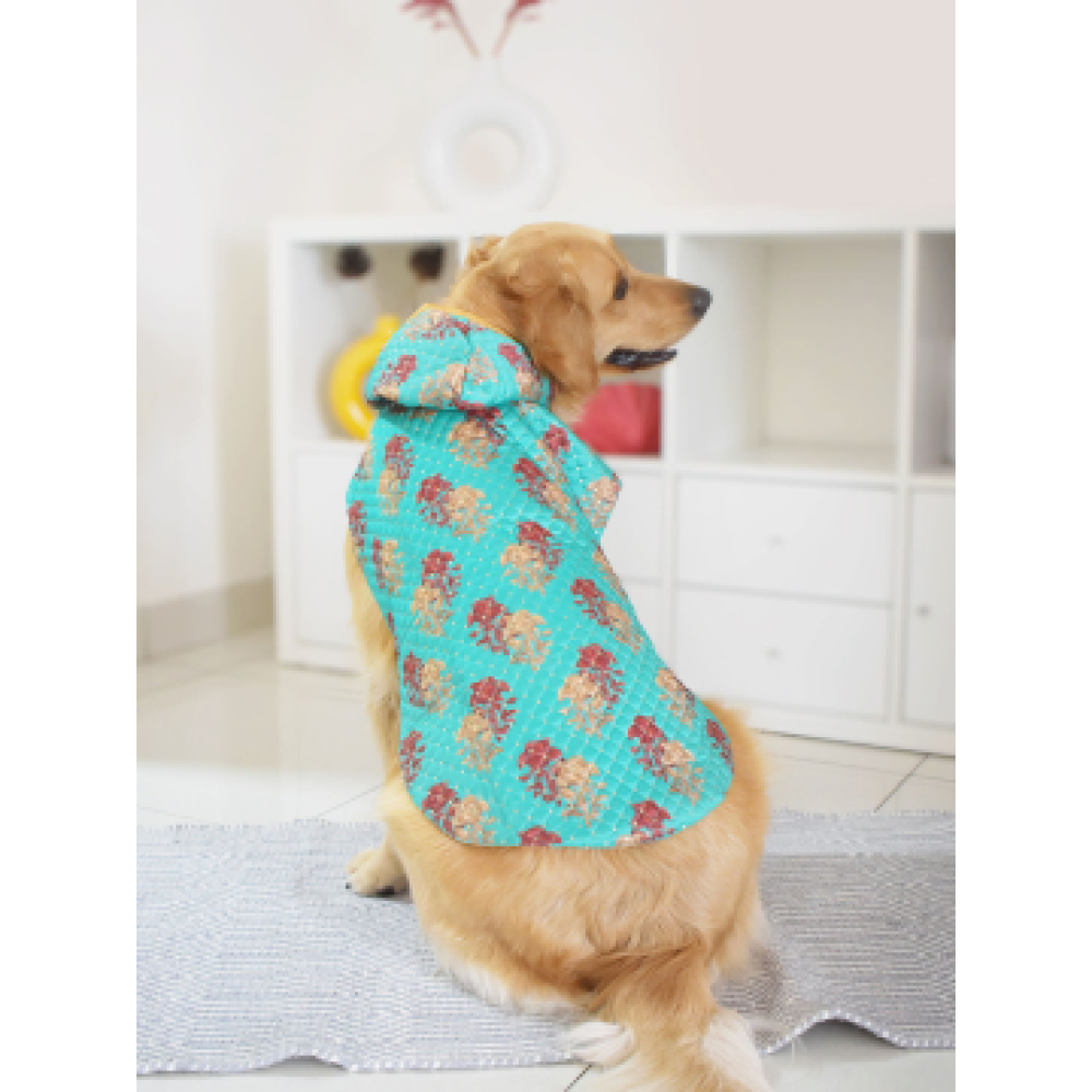 Vastramay Quilted Sequins Hooded Unisex Sweatshirt for Dogs (Green)