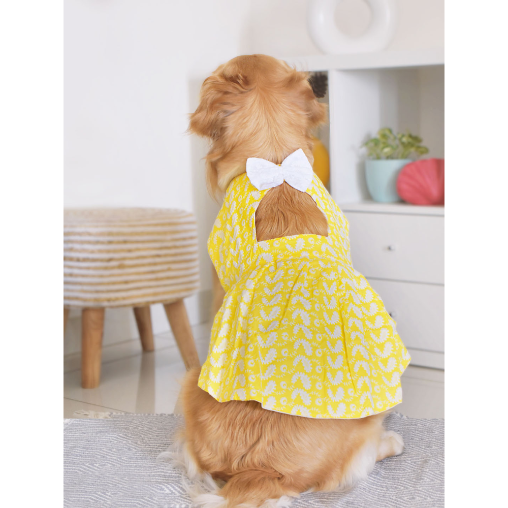 Vastramay Pure Cotton Chikankari Cut Out Dress (Mustard)