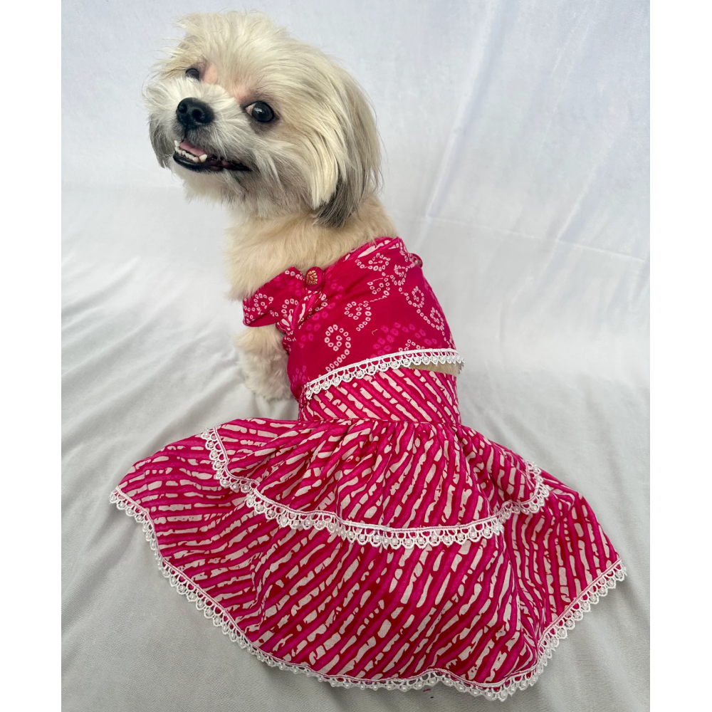 Furvanity Bandhani Lehenga Choli for Dogs and Cats (Pink)