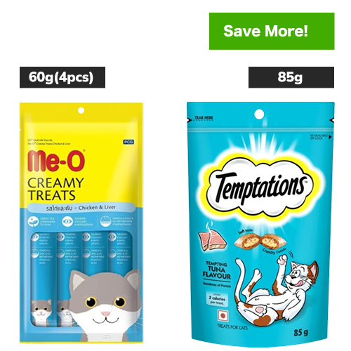 Me O Creamy Chicken & Liver and Temptations Tempting Tuna Flavor Cat Treats Combo