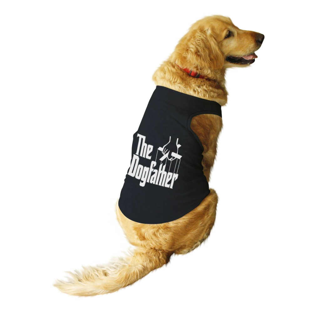 Ruse "Dogfather" Printed Sleeveless T Shirt for Dogs (Black)