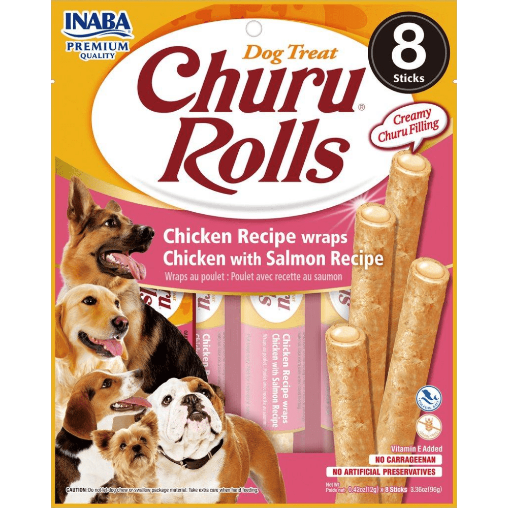 INABA Churu Roll Chicken Recipe Wraps Chicken with Salmon Recipe Dog Treats (Limited Shelf Life)