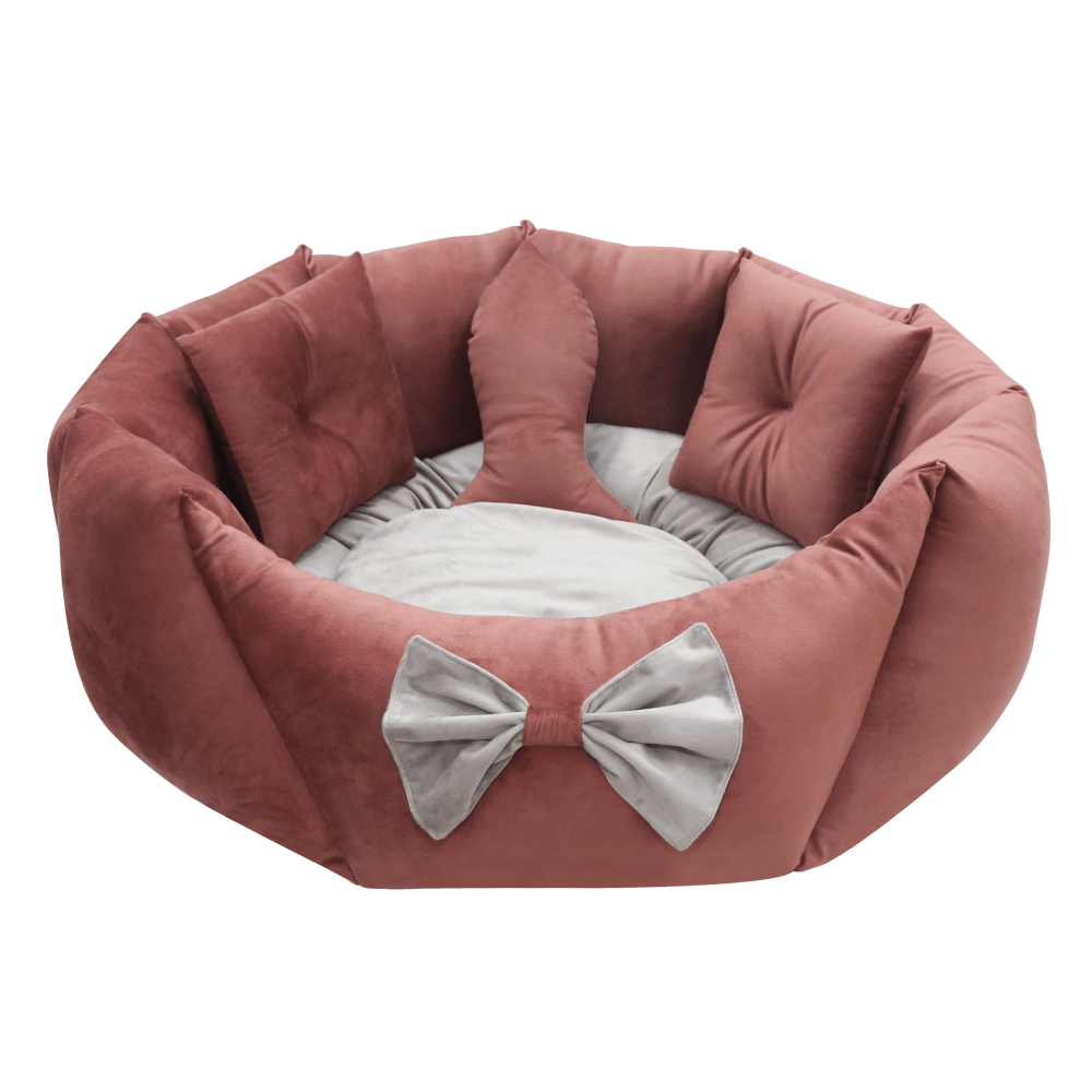 Hiputee Premium Range Velvet Reversible Bed for Dogs and Cats (Peach & Grey)