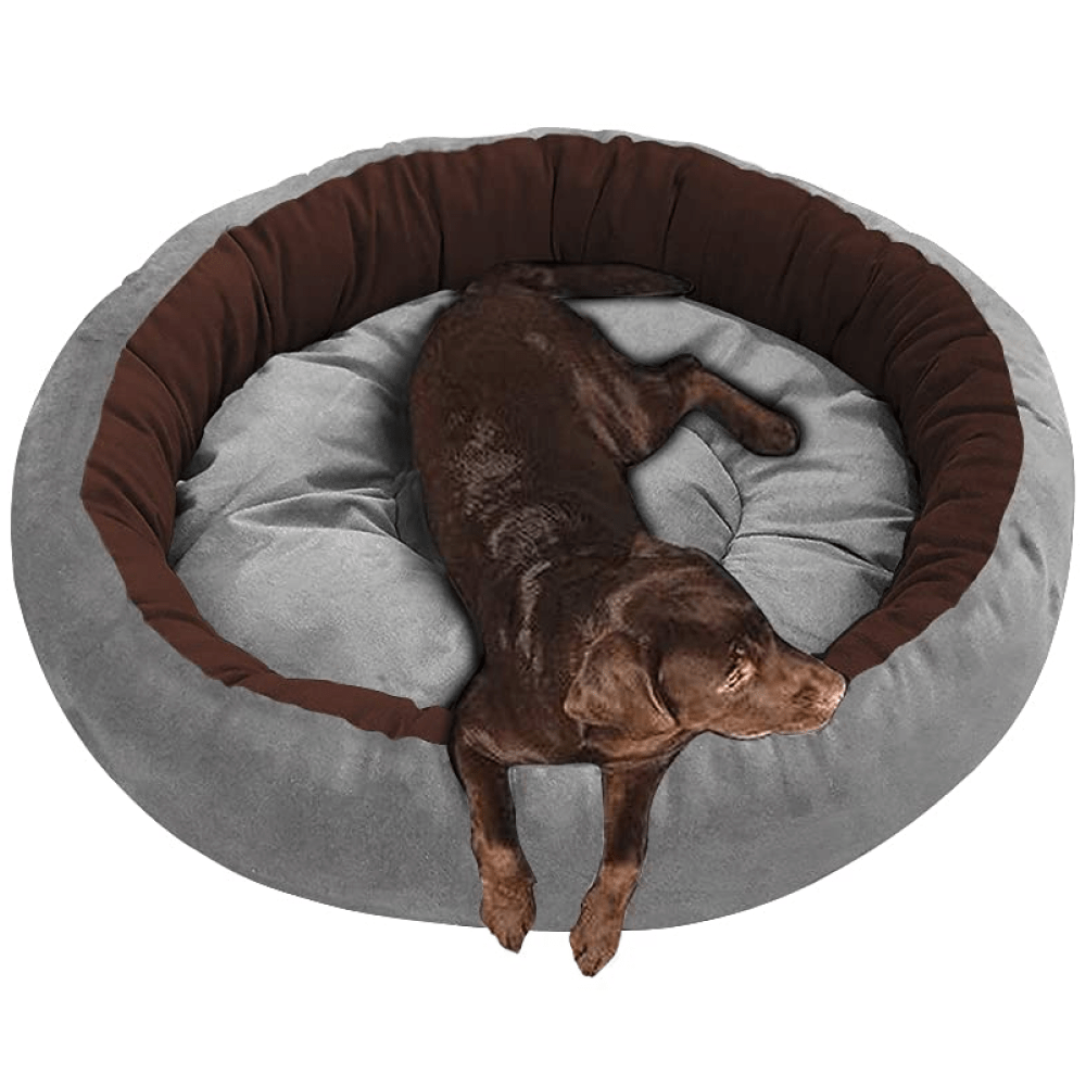 Hiputee Reversible Super Soft Velvet Round Bed for Dogs and Cats (Grey Brown)
