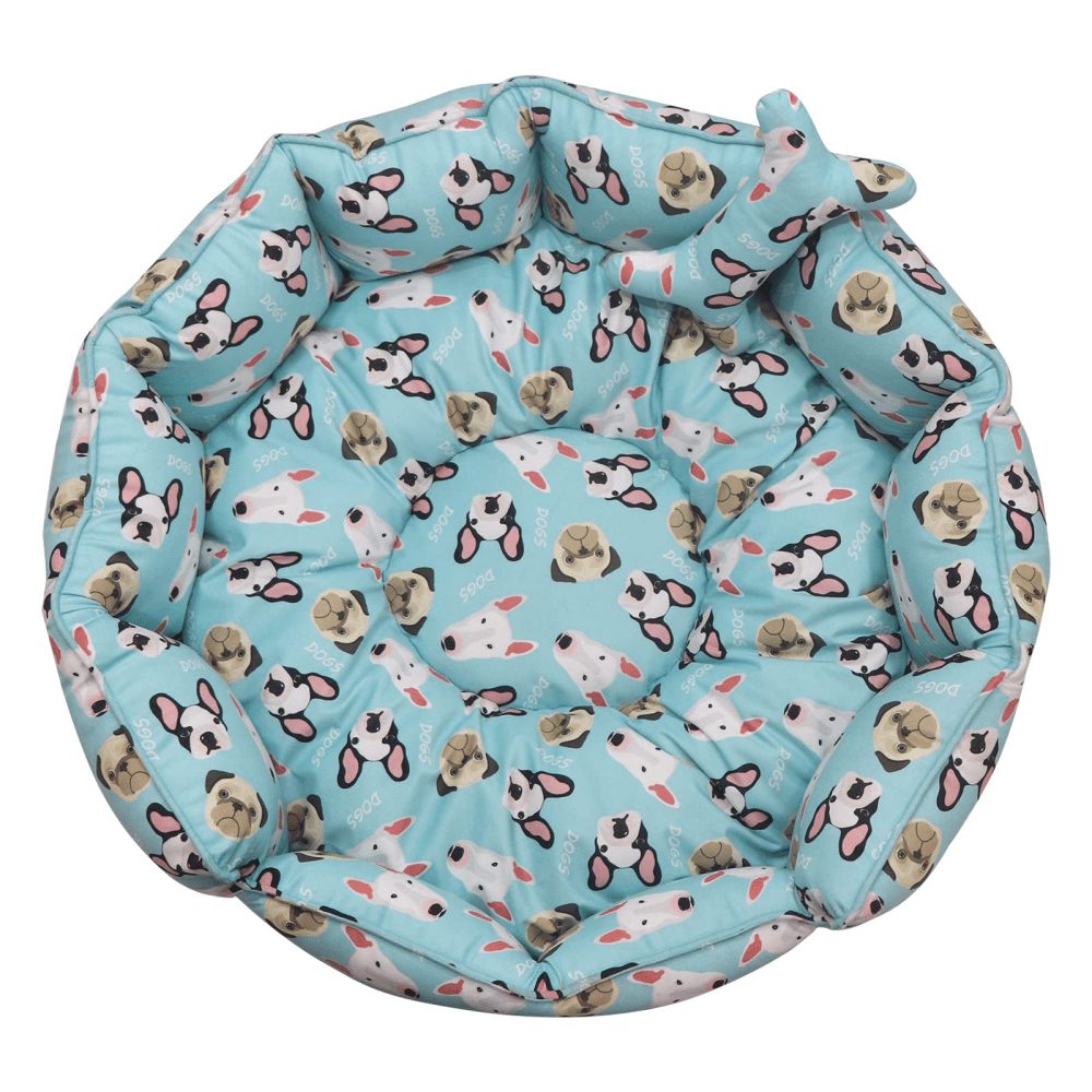 Hiputee Velvet Reversible Bed for Dogs and Cats (Aqua Print)