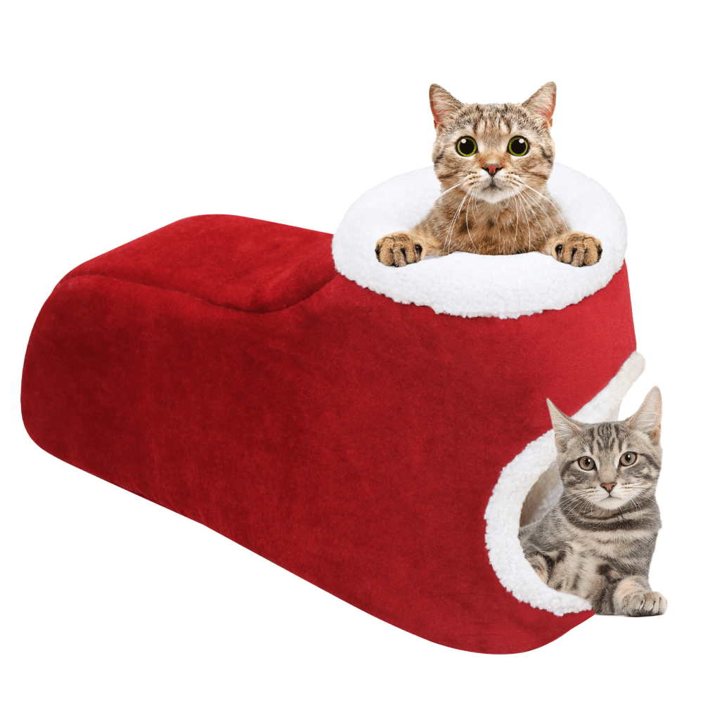 Hiputee Velvet Fur Santa Shoes House for Kittens (Red)