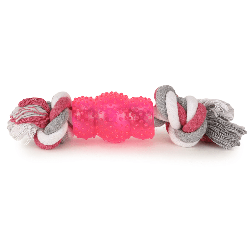 Basil Cotton Rope Rubber Chew Toy with Hard TPR Centre for Dogs (Pink)(24x4x4cm)