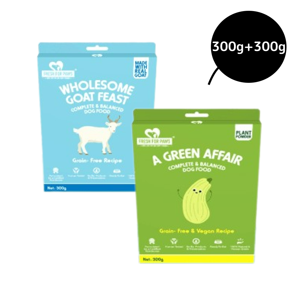 Fresh For Paws Wholesome Goat Feast and A Green Affair Grain Free & Vegan Dog Wet Food (Buy 1 Get 1 Free)