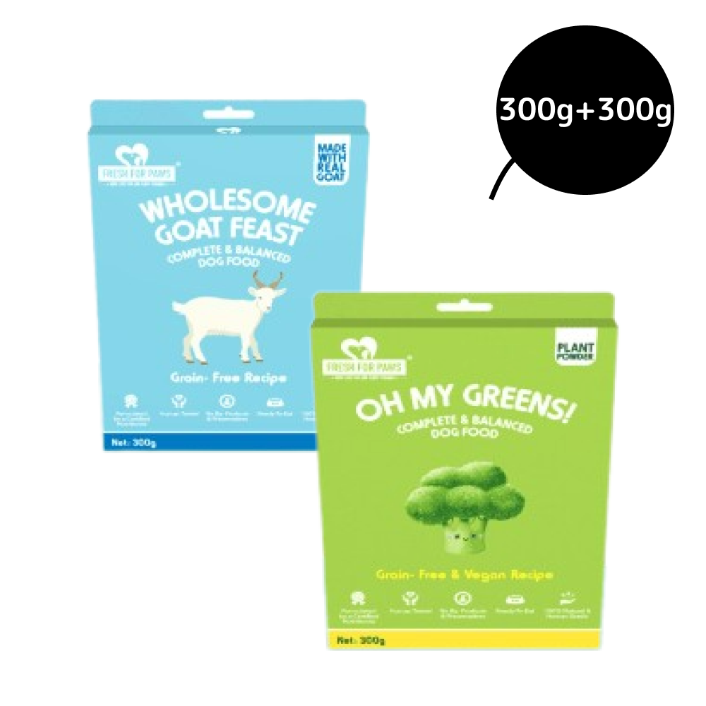 Fresh For Paws Wholesome Goat Feast and Oh My Greens Dog Wet Food (Buy 1 Get 1 Free)
