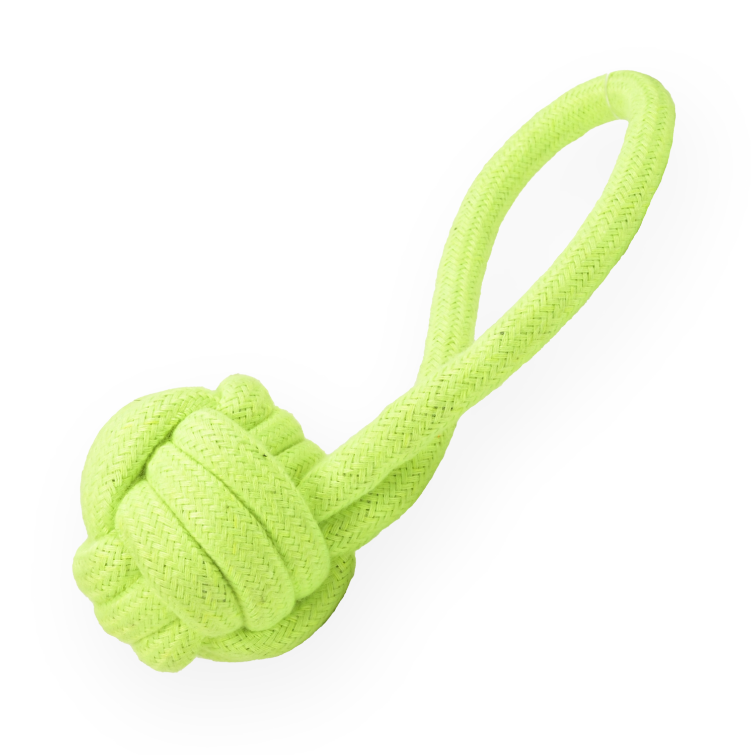 Hand Made Knotted Ball with Handle Rope Chew Toy for Cats and Dogs (Neon Green)(8cm)
