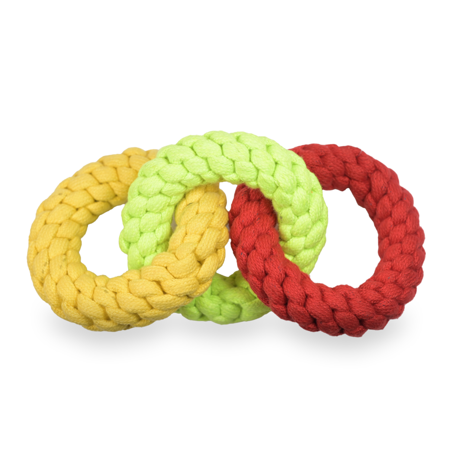 Triple Ring Rope Chew Toy for Dogs and Cats (Neon Green/Red/Yellow)(27x12cm)