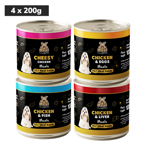 Dog Meal Cheesy Chicken Meals, Chicken & Egg, Chicken & Fish and Chicken & Liver Meals Dog Wet Food Combo