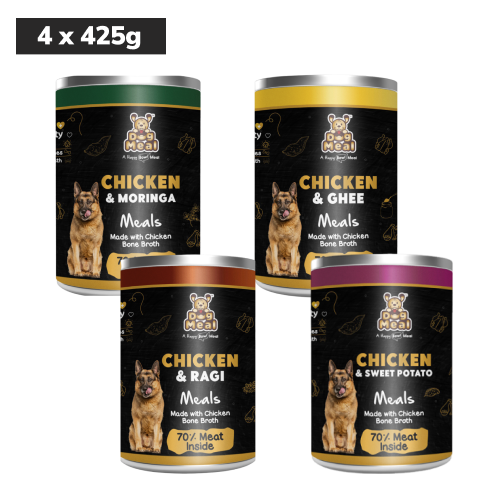 Dog Meal Chicken & Ragi, Chicken & Sweet Potato, Ghee Chicken, Moringa Chicken Meals Dog Wet Food Combo
