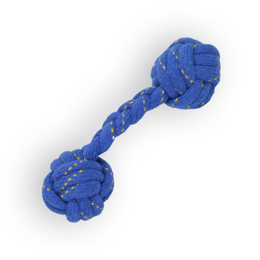 Dumbbell Shaped Rope Chew Toy for Dogs and Cats (Blue/Yellow)(6.5cm)