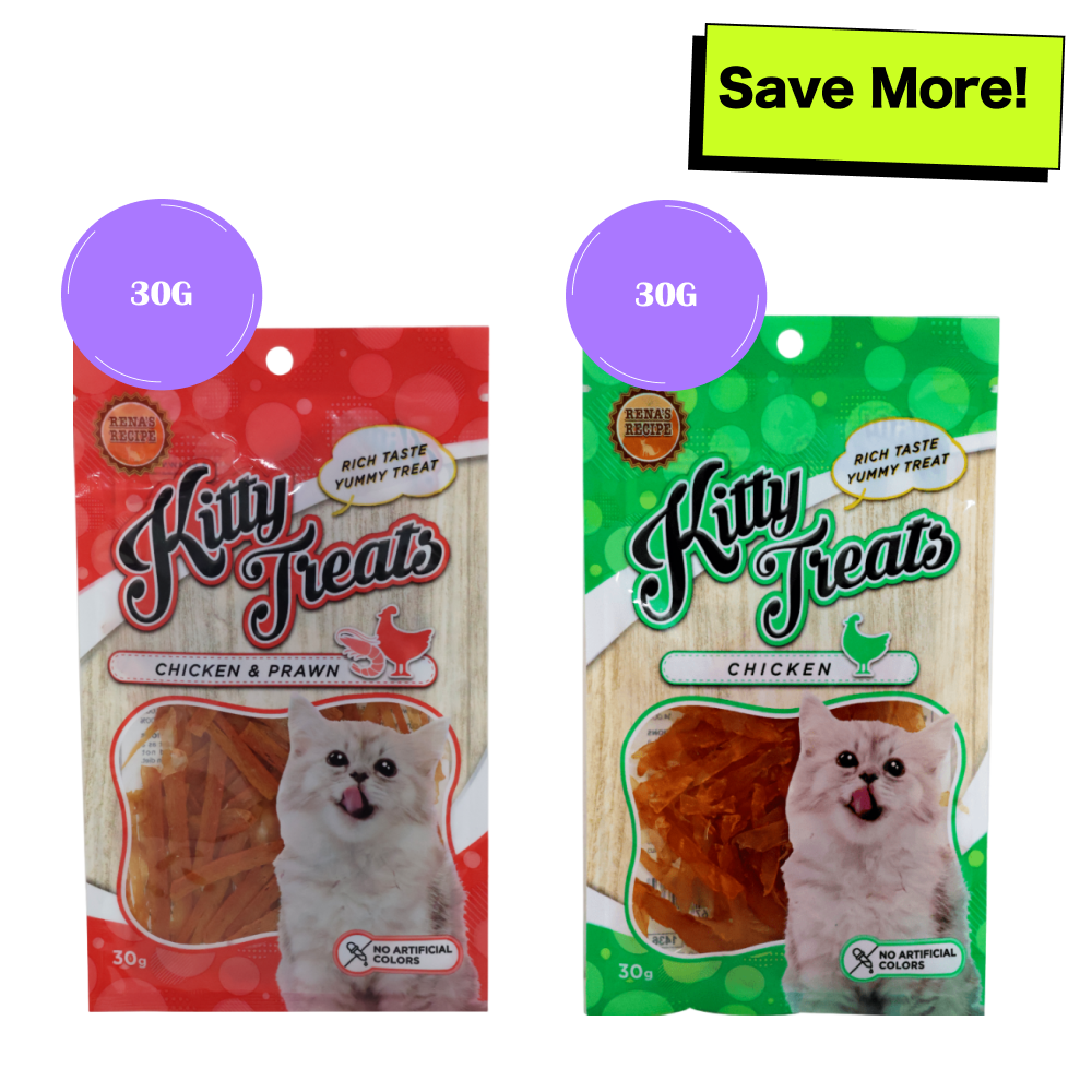 Kitty Treats Chicken with Shrimp Flavour and Soft Chicken Jerky Sliced Cat Treats Combo