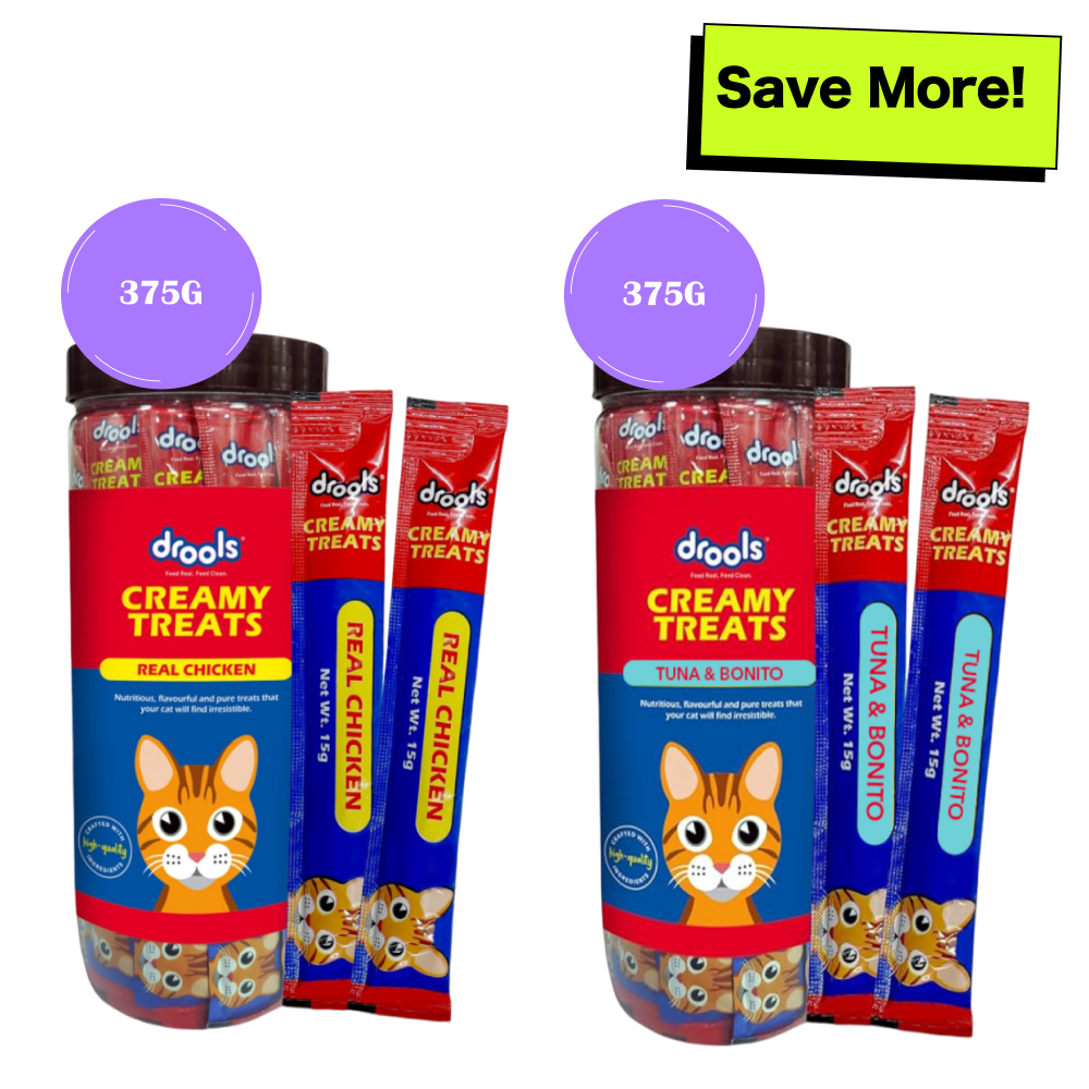 Drools Real Chicken and Tuna & Bunito Creamy Cat Treats Combo