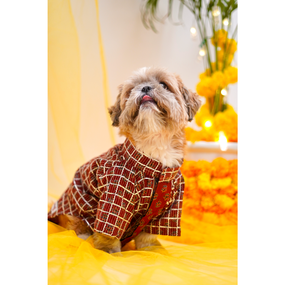 Furvanity Gota Cotton Kurta for Dogs and Cats (Maroon)