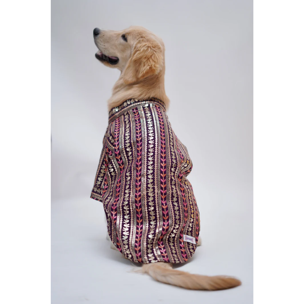 Furvanity Gota Patti Work Sherwani for Dogs and Cats (Wine)