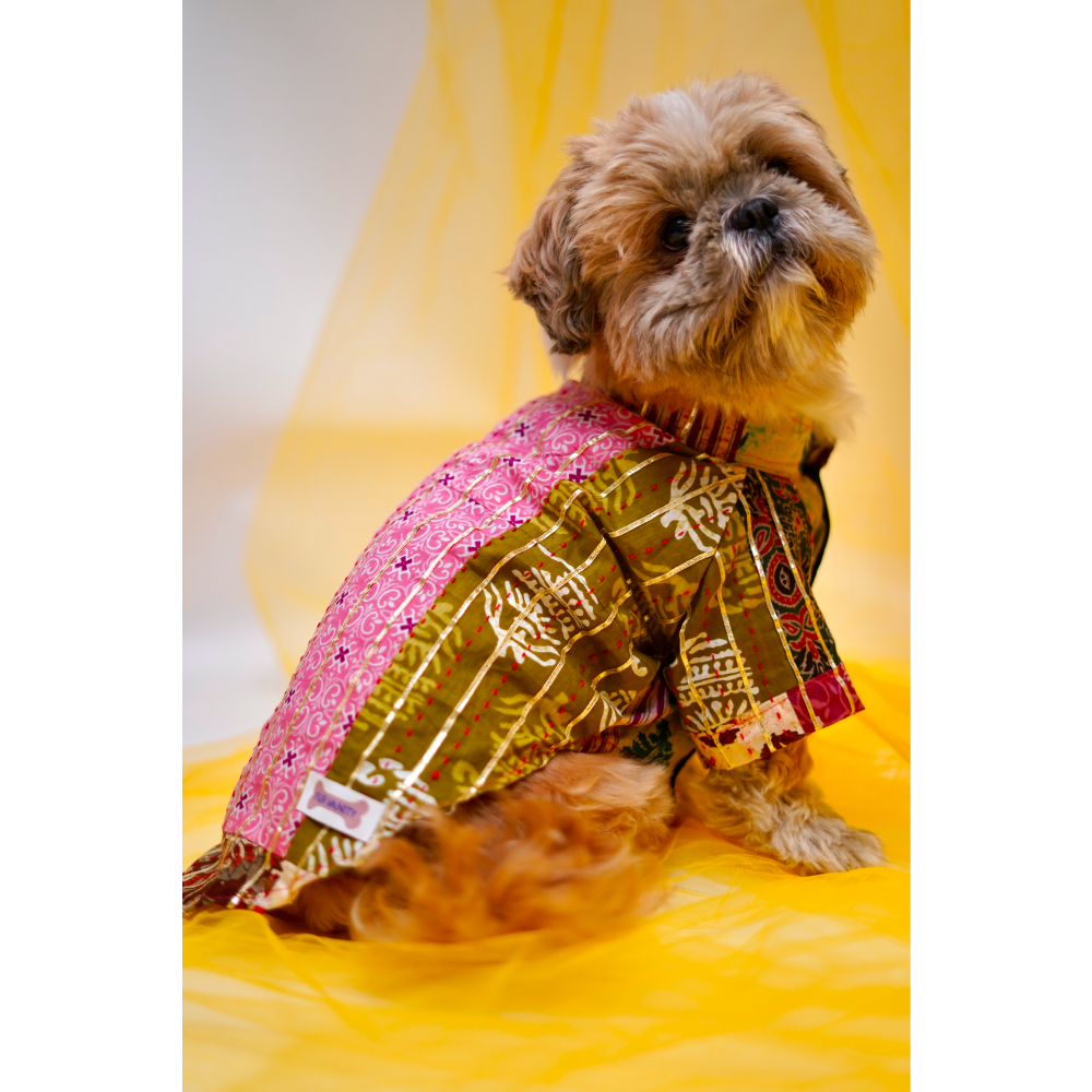 Furvanity Gota Patch Work Cotton Kurta for Dogs and Cats