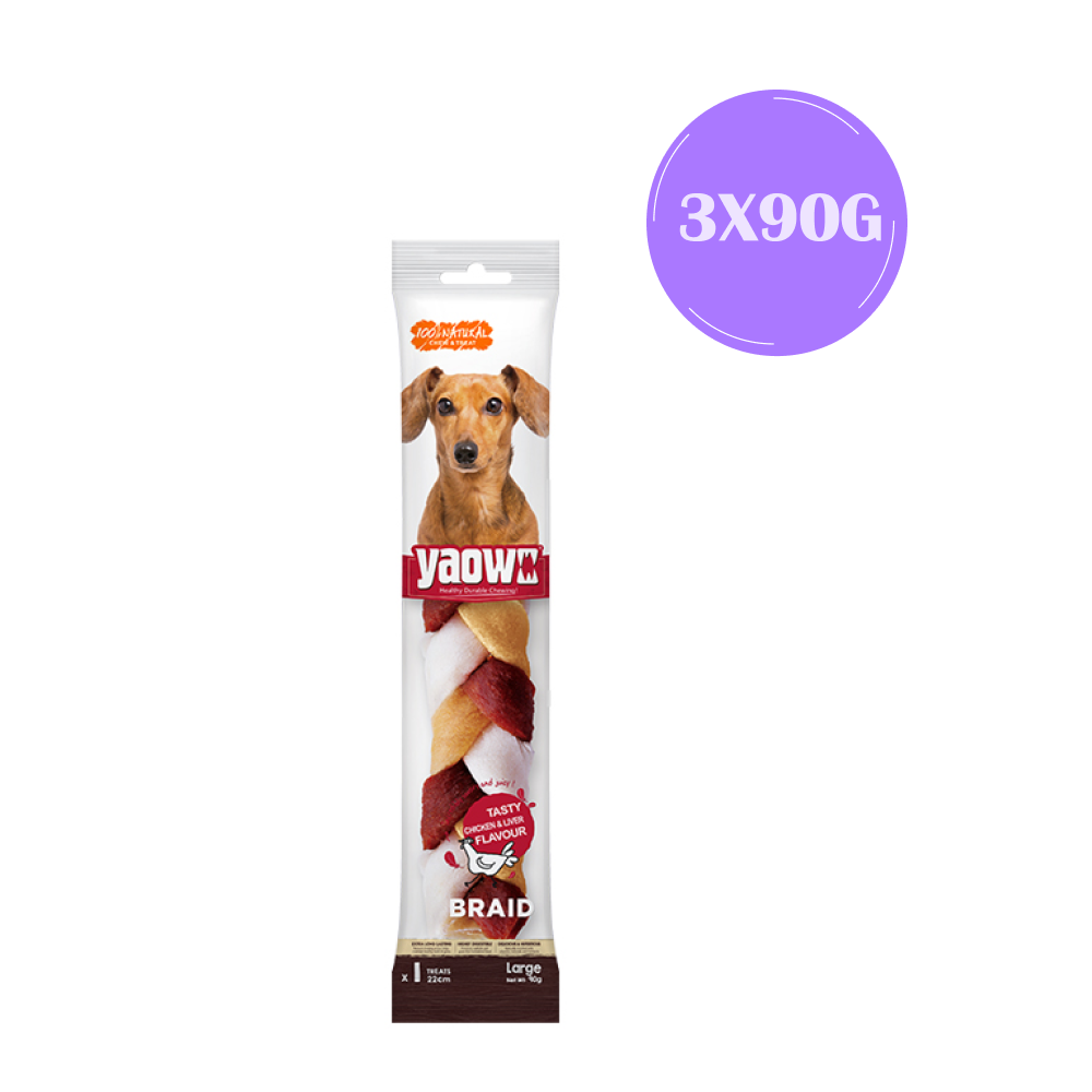 Gnawlers Yaowo Braid Chicken and Liver Dog Treats (90g)