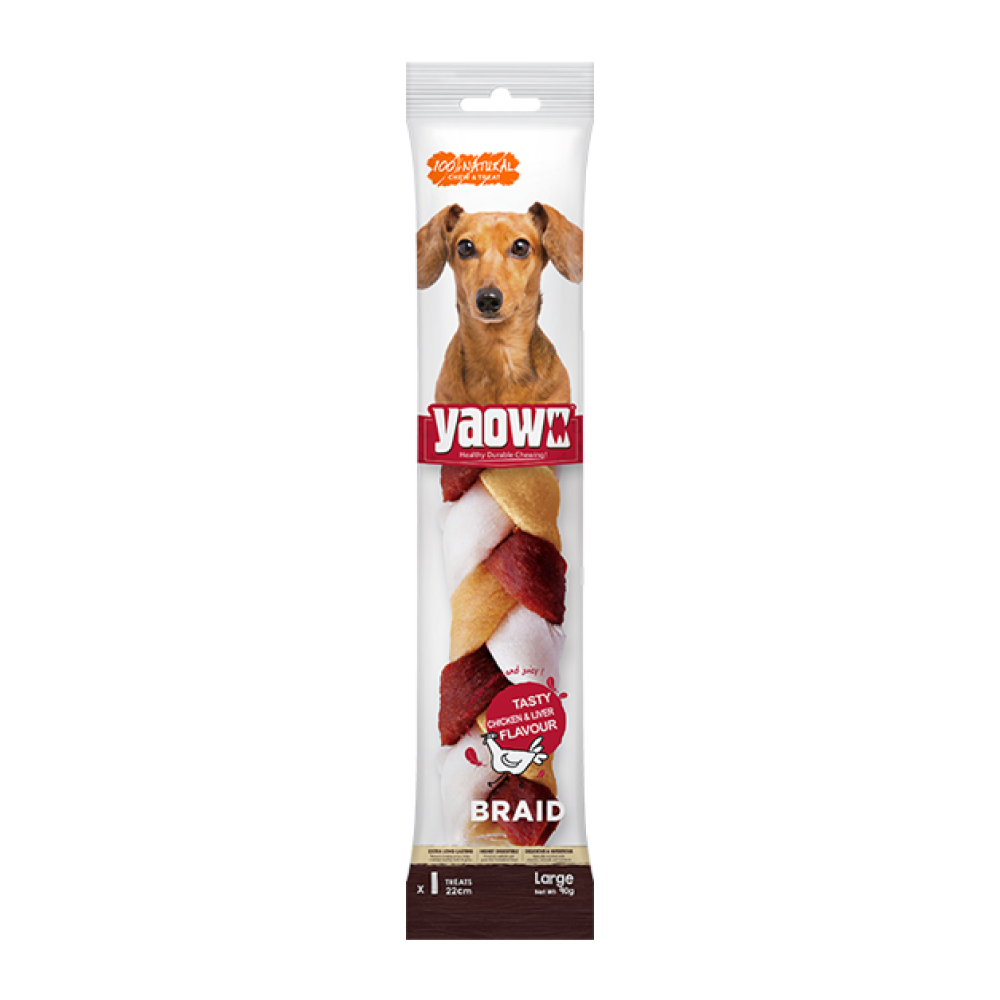 Gnawlers Yaowo Braid Chicken and Liver Dog Treats (90g)