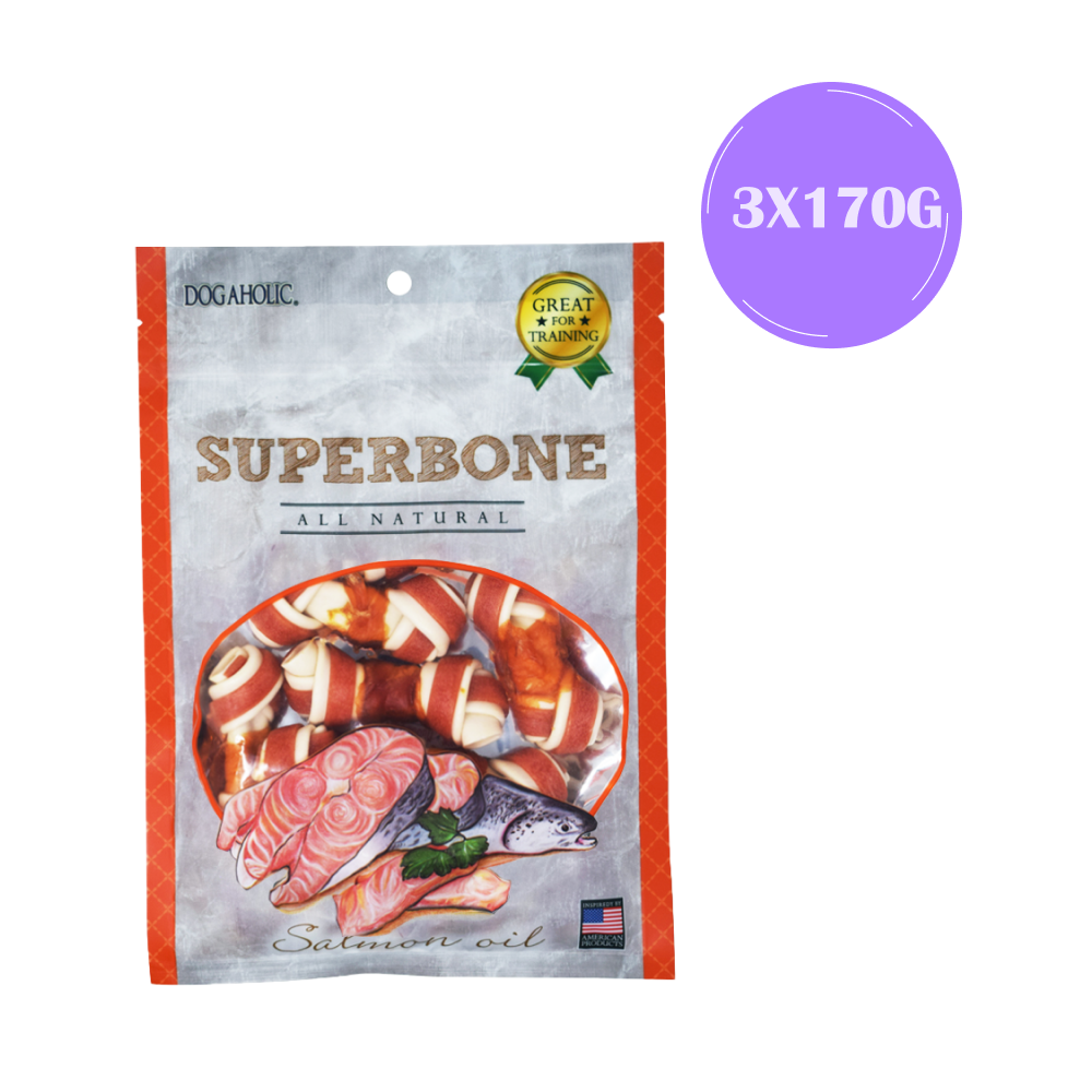 Dogaholic Superbone Knotted Dog Treats (Salmon Oil)