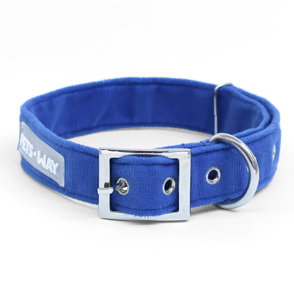 Pets Way Premium Luxurious Velvet Collar for Dogs (Free Bowtie) (Royal Blue)