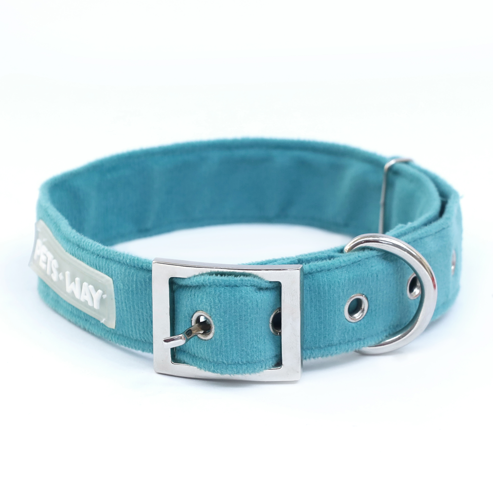 Pets Way Premium Luxurious Velvet Collar for Dogs (Free Bowtie) (Turquoise)