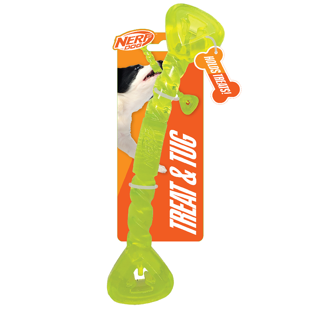 Nerf Dog Treat Tug TPR Bone Toy for Dogs (Green)
