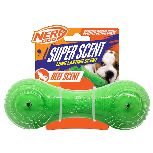 Nerf Dog Super Scent Meat Scented Barbell Toy for Dogs (Green)