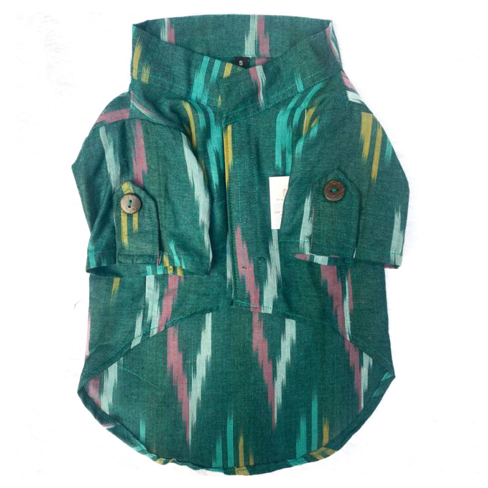 Pawgypets Ikkat Kurta for Dogs and Cats (Peacock Green)