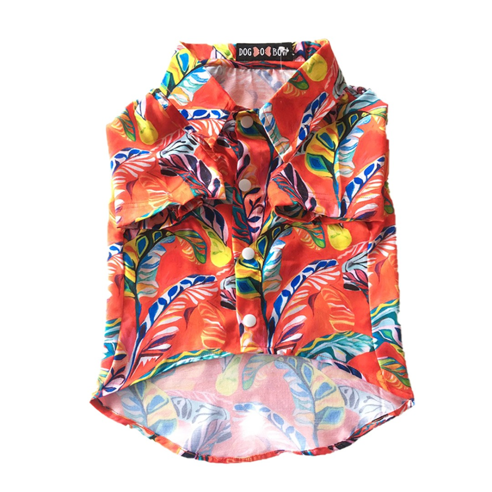 Dogobow Hawaii Printed Shirt for Dogs and Cats (Orange/Red) (Get a Bow Free)