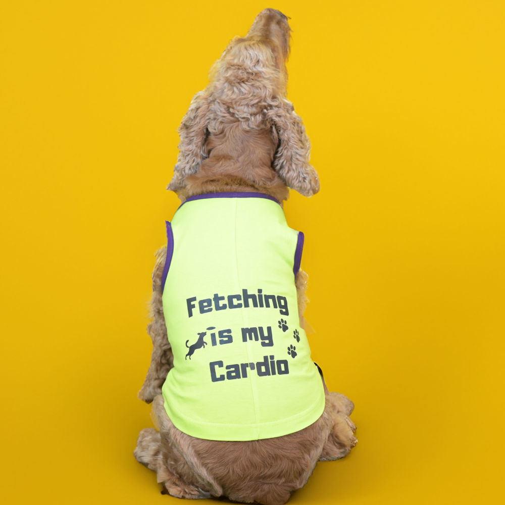 Skatrs Fetching is My Cardio Printed Summer Cotton T Shirt for Dogs and Cats (Green)