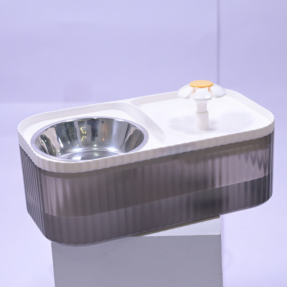 Skatrs Water Fountain with Food Bowl & Adapter for Dogs and Cats (2L)