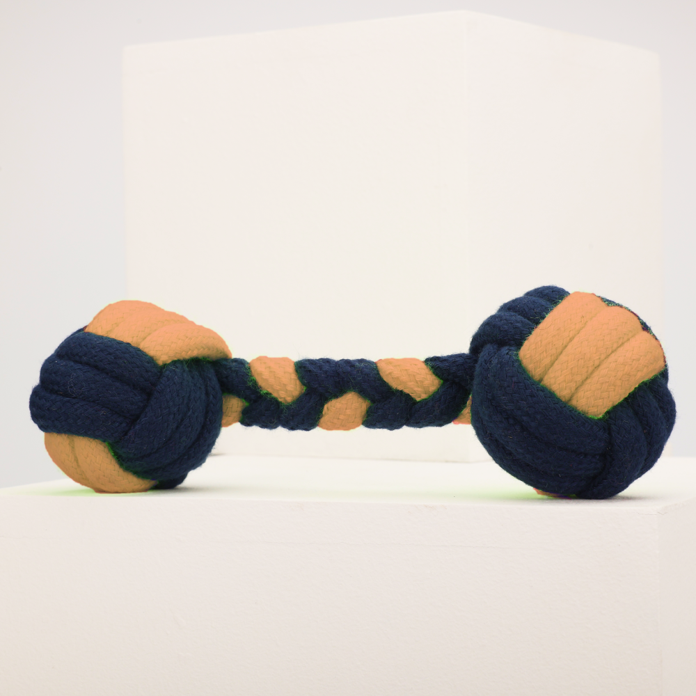 Dumbbell Shaped Rope Chew Toy for Dogs and Cats (Blue/Orange)(6.5cm)