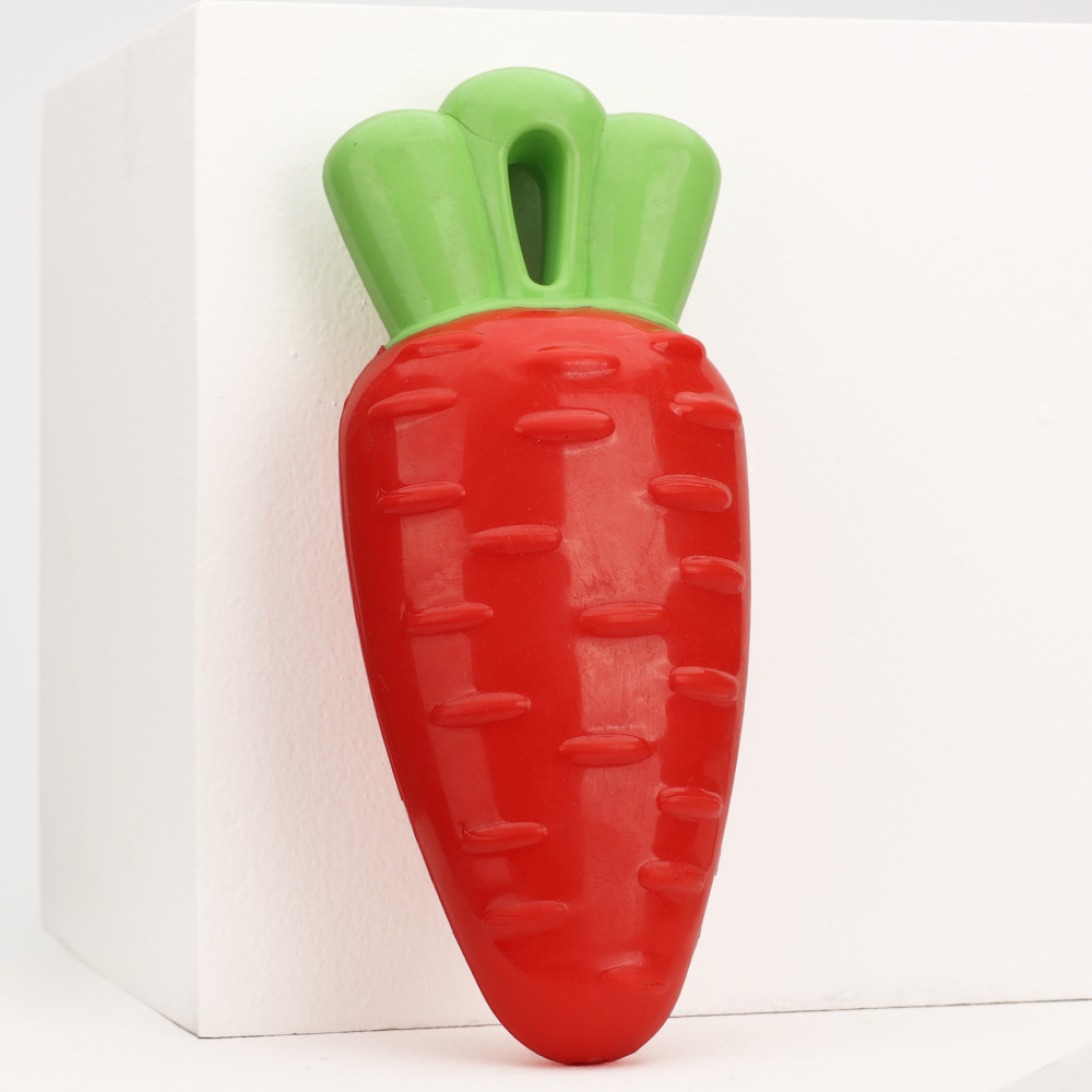 Rubber Squeaky Carrot Chew Toy for Dogs (Red) | For Heavy Chewers | Small & Medium Dogs(15cm)