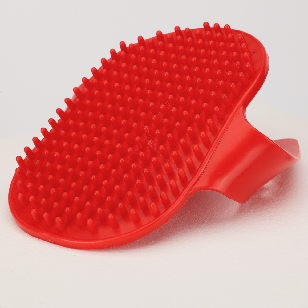 Rubber Bristles Massage Hand Brush Comb for Dogs & Cats (Red)(12x8cm)