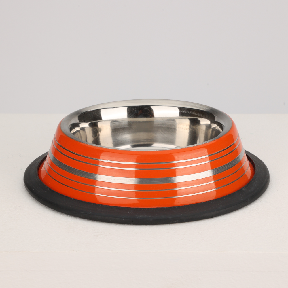 Anti Skid Glossy Striped Bowl for Dogs and Cats (Orange)(XL:1400mL)