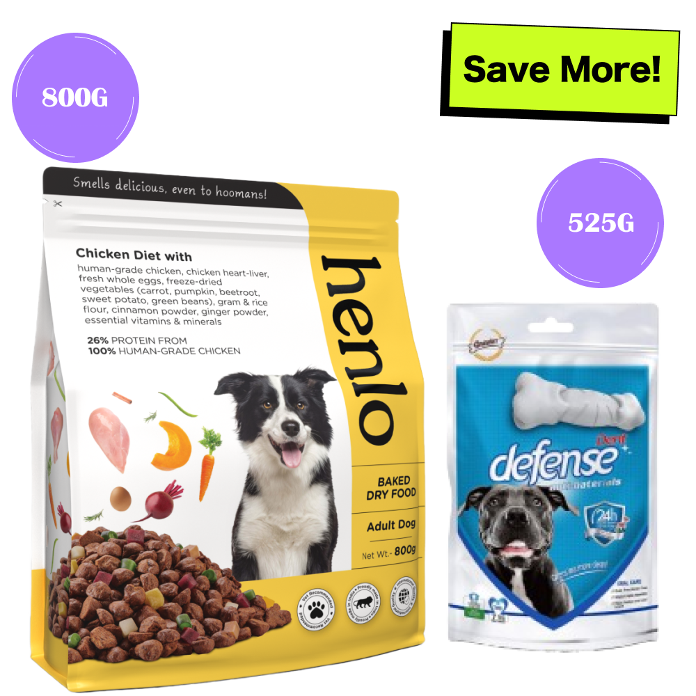 Henlo Baked Adult Dry Food and Gnawlers Defense Dent Dental Care Chew Bones For Dogs Combo