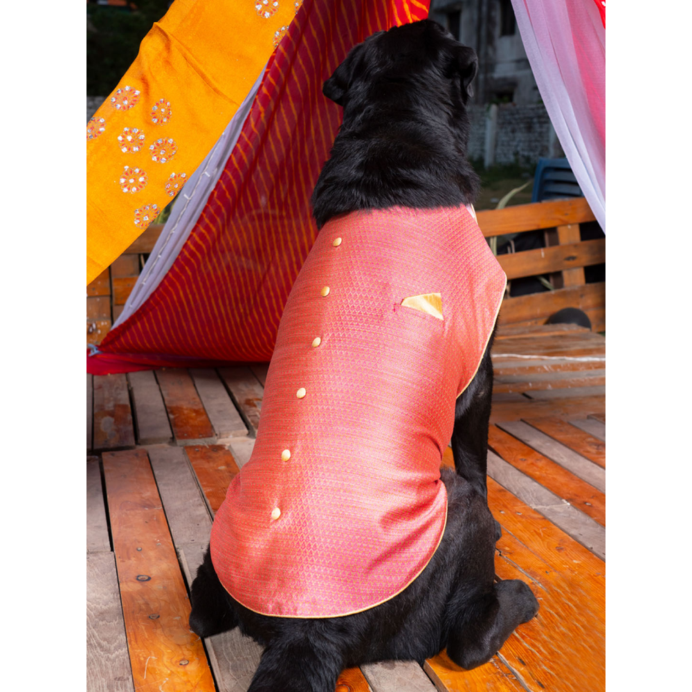 Vastramay Woven Silk Blend Ethnic Jacket for Dogs (Pink)