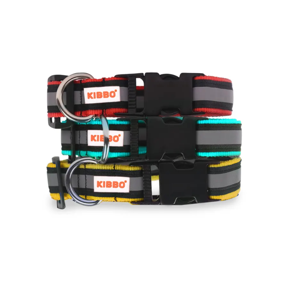 Kibbo Premium Nylon Collar with Buckle and D Ring For Dogs (Red, Yellow, Sea Green/Pack of 3)