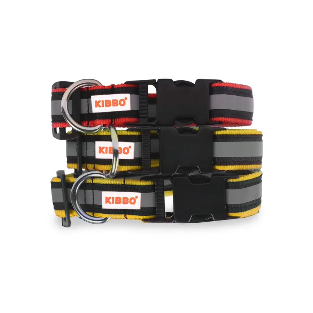 Kibbo Premium Nylon Collar with Buckle and D Ring For Dogs (Yellow, Red/Pack of 3)