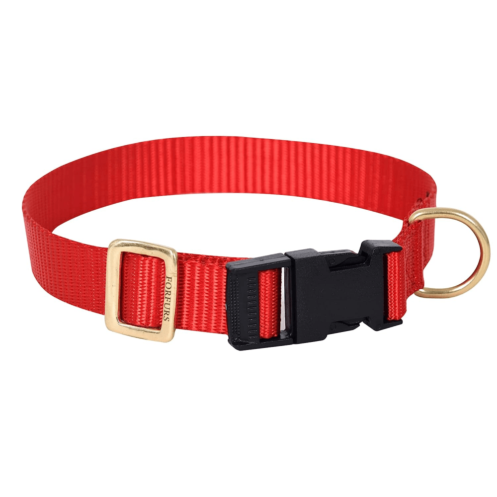 Forfurs Classic Snap Brass Hardware Collar for Dogs (Tomato Red)