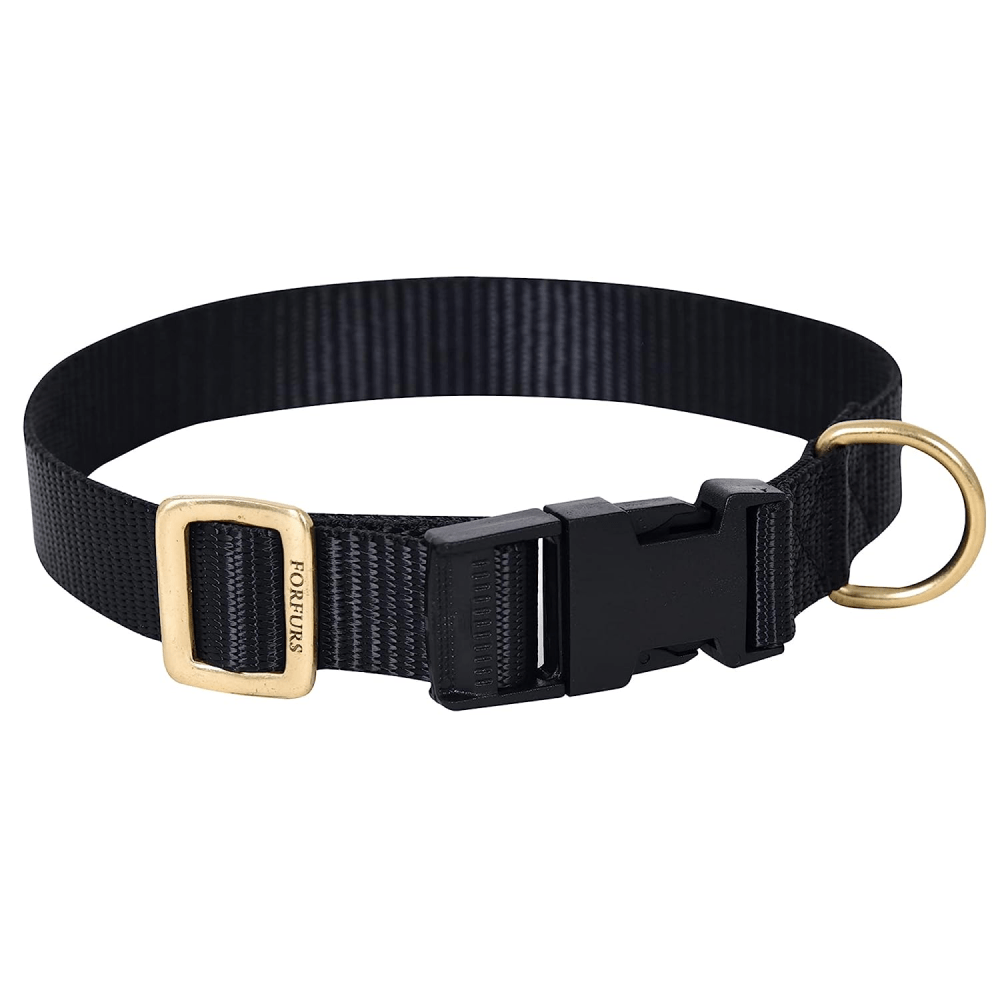 Forfurs Classic Snap Brass Hardware Collar for Dogs (Jet Black)