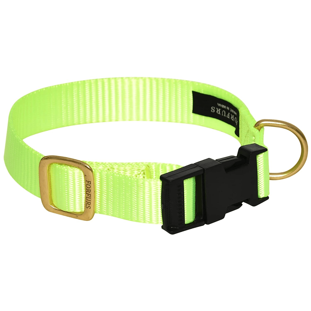 Forfurs Classic Snap Brass Hardware Collar for Dogs (Lime Green)