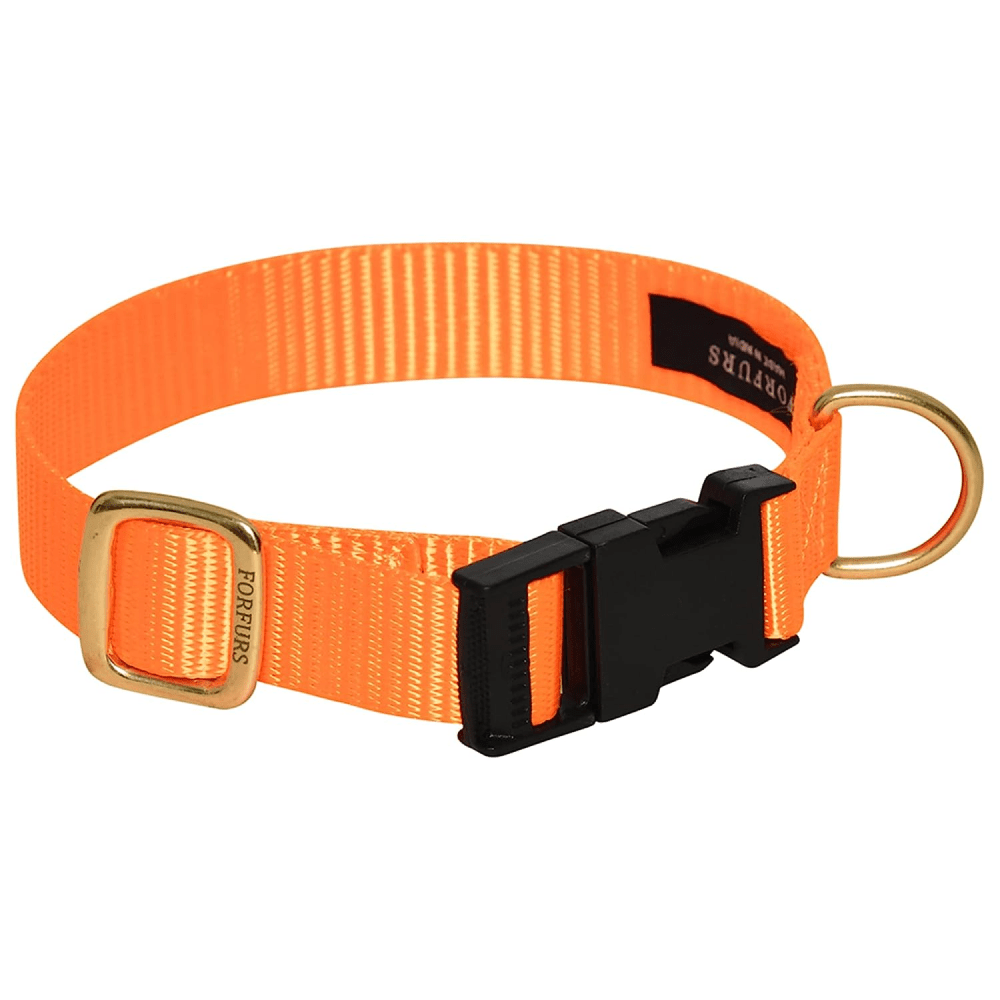 Forfurs Classic Snap Brass Hardware Collar for Dogs (Neon Orange)
