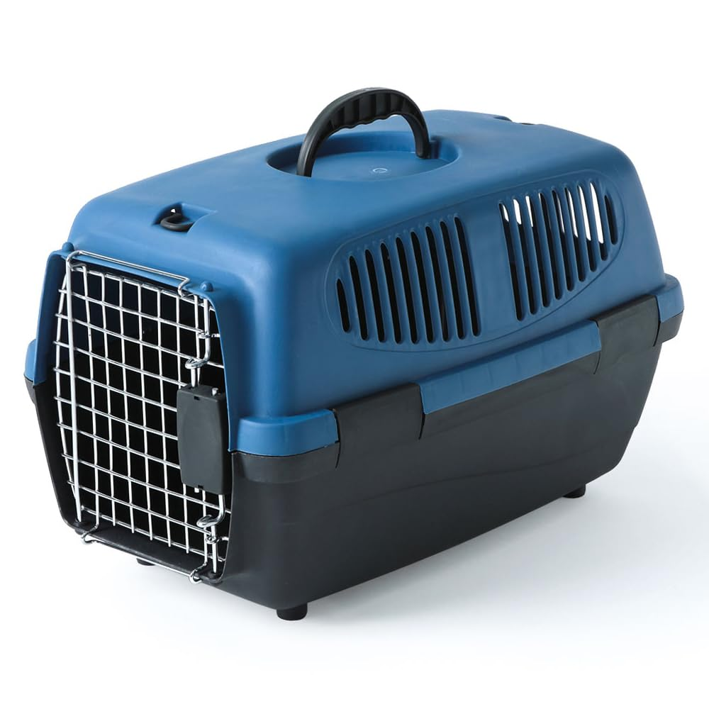 Pet Vogue AKASA Approved Plastic Portable Carrier for Dogs and Cats (Dark Blue & Black)