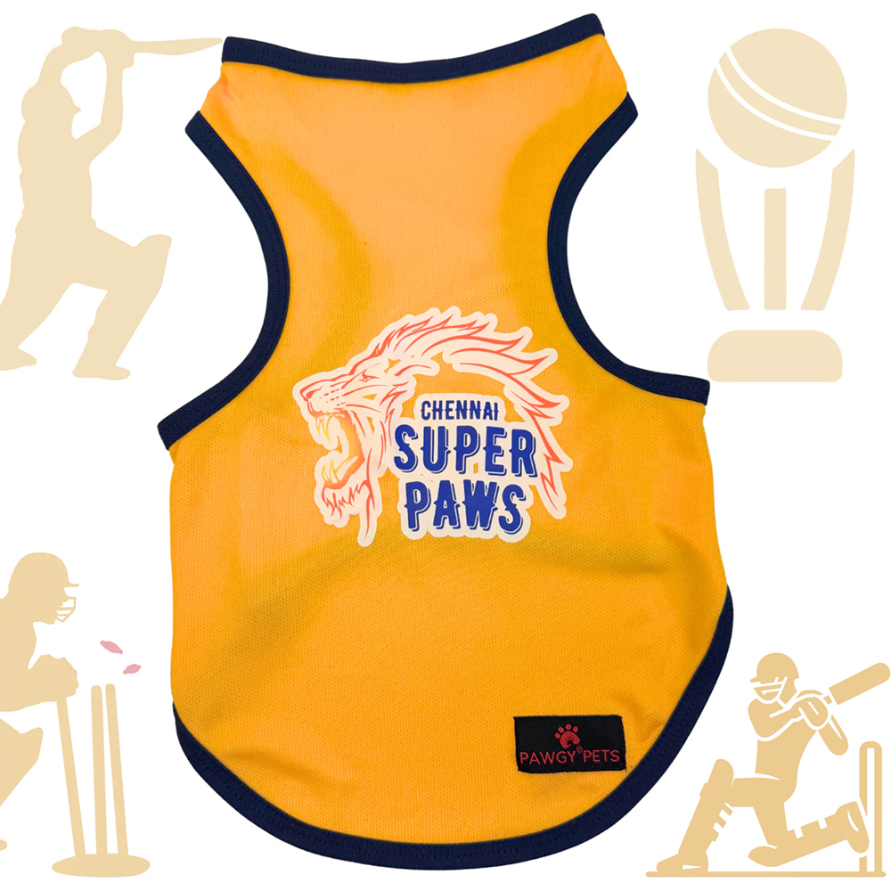 Pawgy Pets Chennai Supaw Kings ipl Jersey for Dogs and Cats