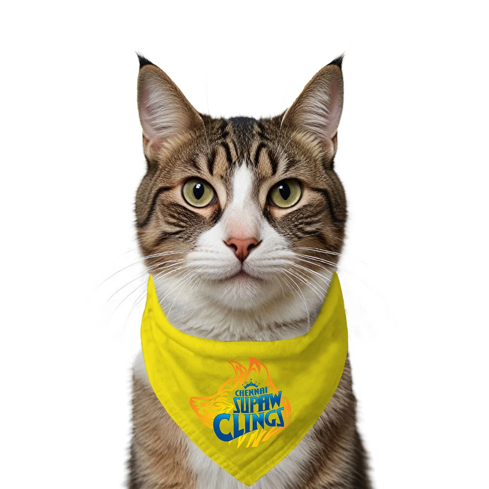 Ruse IPL Chennai Supaw Clings Printed Bandana for Cats (Yellow)